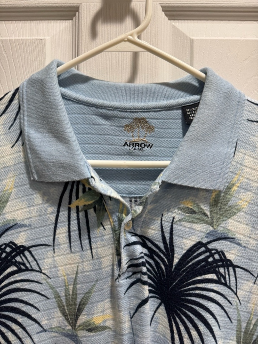 Arrow Light Blue Tropical Print Polo Shirt